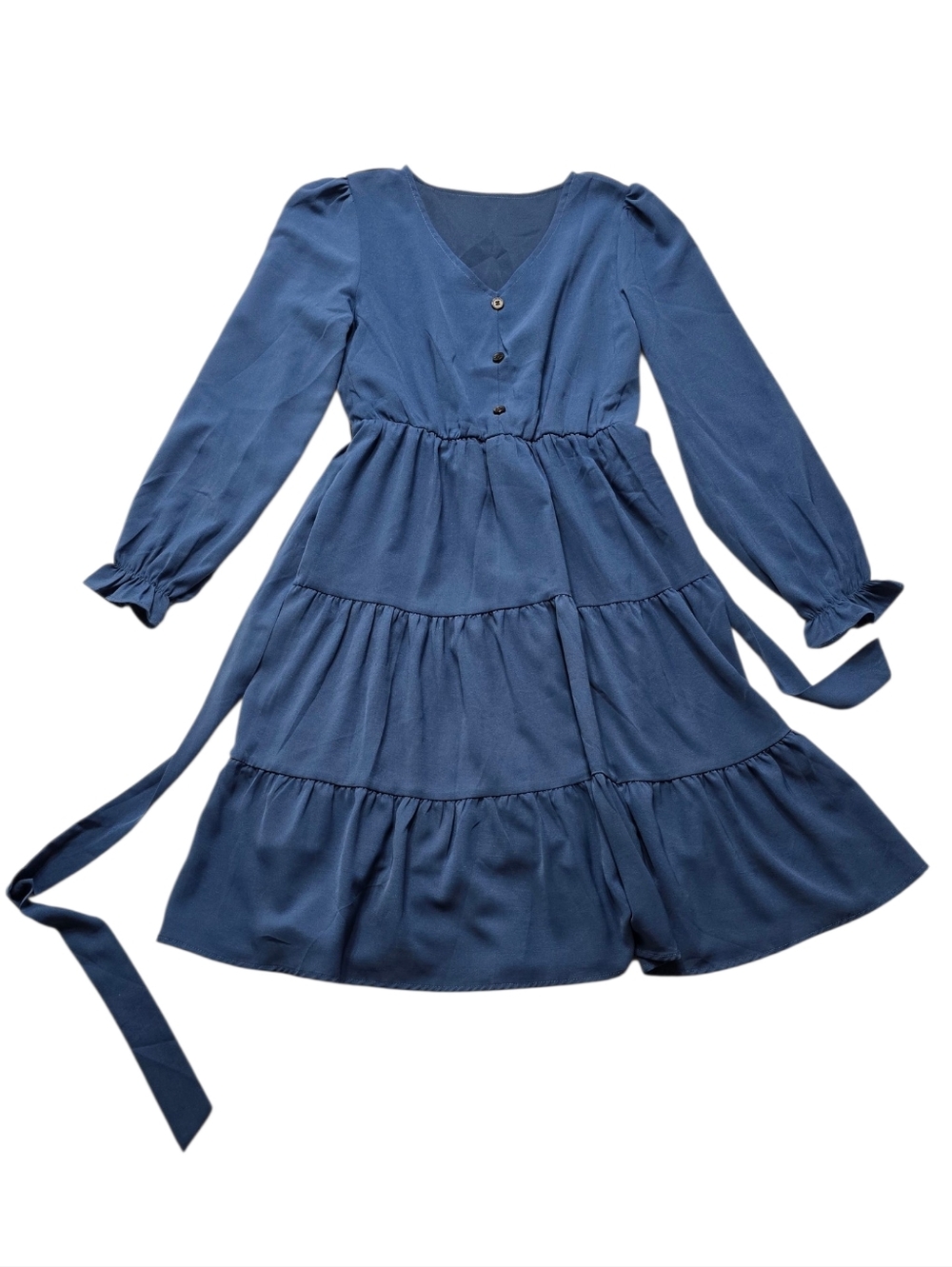 Girls' Navy Long-Sleeve Tiered Dress